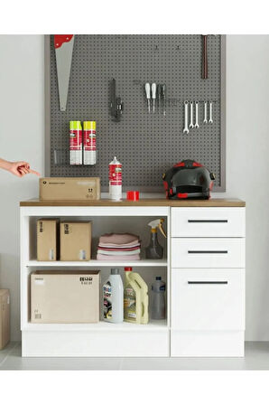 Atlantikçam Tezgahlı Prag Mutfak Alt Modül 3 Çekmeceli -2 Kapaklı-120 Cm Beyaz-tezgah Dahil