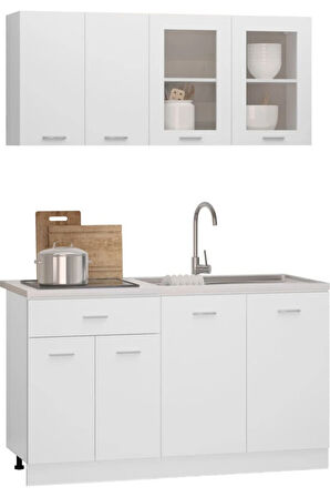 Persephone Hazır Mutfak Dolabı-Çok Amaçlı Dolap 140 cm Beyaz Ve Beyaz Tezgah Dahil