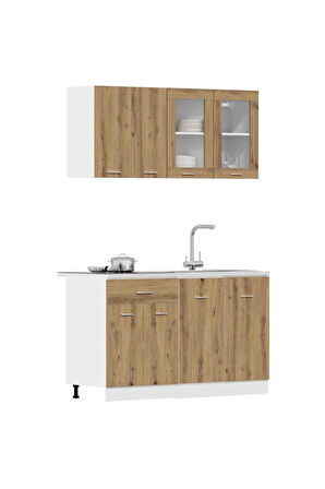 Persephone Hazır Mutfak Dolabı-Çok Amaçlı Dolap 140 cm Atlantikçam Ve Beyaz Tezgah Dahil