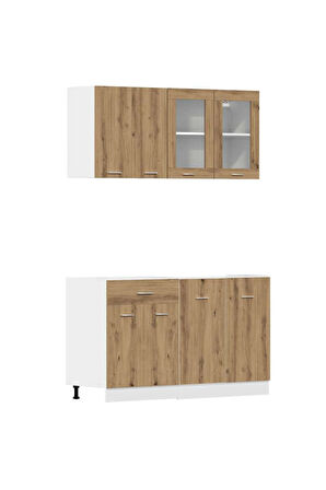 Persephone Hazır Mutfak Dolabı-Çok Amaçlı Dolap 140 cm Atlantikçam Ve Beyaz Tezgah Dahil