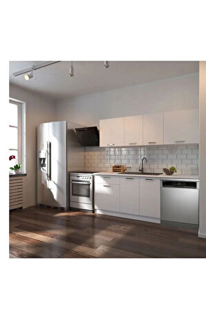 Patos Hazır Mutfak Dolabı 200 Cm -Beyaz Laminat Tezgah Dahil-Bulaşık Makinesi Yeri Mevcut