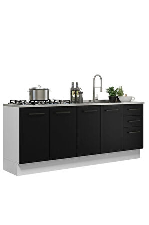 Sofia Mutfak 4 Kapaklı-3 Çekmeceli Alt Modül -200 cm - Çok Amaçlı Dolap-Beyaz Laminat Tezgah Dahil