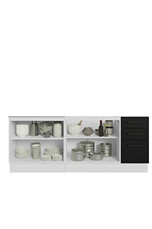 Sofia Mutfak 4 Kapaklı-3 Çekmeceli Alt Modül -200 cm - Çok Amaçlı Dolap-Beyaz Laminat Tezgah Dahil