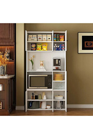 Talha Çok Amaçlı Dolap-Mikrodalga-Erzak-Airfryer-Mutfak-Kiler Dolabı-Kahve Köşesi-Beyaz-90 cm