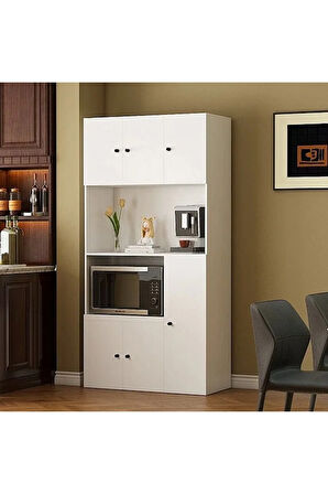 Talha Çok Amaçlı Dolap-Mikrodalga-Erzak-Airfryer-Mutfak-Kiler Dolabı-Kahve Köşesi-Beyaz-90 cm