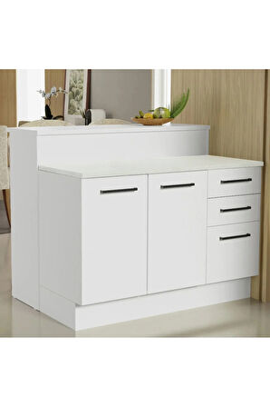 Victor Mutfak Adası Alt Modül 120 cm- Tezgah Dahil-Çok Amaçlı Dolap-Alt Modül-2 Kapaklı 3 Çekmeceli