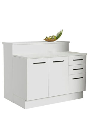 Victor Mutfak Adası Alt Modül 120 cm- Tezgah Dahil-Çok Amaçlı Dolap-Alt Modül-2 Kapaklı 3 Çekmeceli