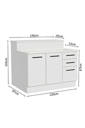 Victor Mutfak Adası Alt Modül 120 cm- Tezgah Dahil-Çok Amaçlı Dolap-Alt Modül-2 Kapaklı 3 Çekmeceli