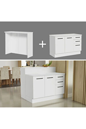 Victor Mutfak Adası Alt Modül 120 cm- Tezgah Dahil-Çok Amaçlı Dolap-Alt Modül-2 Kapaklı 3 Çekmeceli