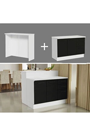 Victor Mutfak Adası Alt Modül 120 cm- Tezgah Dahil-Çok Amaçlı Dolap-Alt Modül-2 Kapaklı 3 Çekmeceli