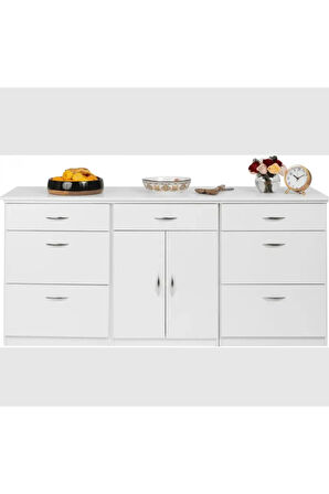 Zei Mutfak Çekmeceli Alt Modül 180 Cm Beyaz- Tezgah Dahil-Çok Amaçlı Dolap-Kahve Köşesi-Mat