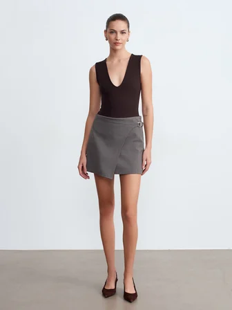 V Yaka Bodysuit-Kahve