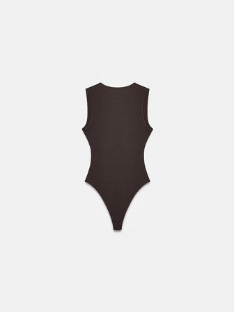 V Yaka Bodysuit-Kahve