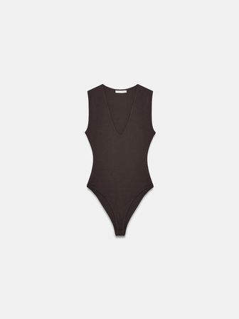 V Yaka Bodysuit-Kahve