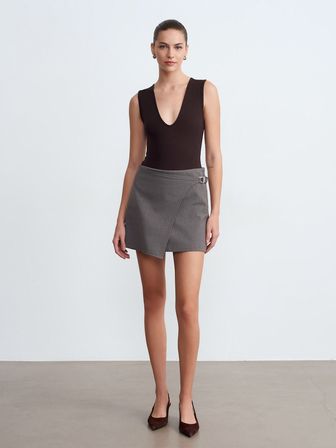 V Yaka Bodysuit-Kahve