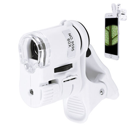 60X Mini Cep Telefonu Için Mandallı Mikroskop Uv Ledli Büyüteç Model AL2431