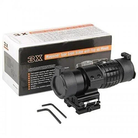 Magnifier 3x Yakınlaştırmalı Dürbün-22mm Ray Uyumlu,(Katlanır Yaylı Ayaklı)