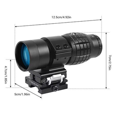 Magnifier 3x Yakınlaştırmalı Dürbün-22mm Ray Uyumlu,(Katlanır Yaylı Ayaklı)