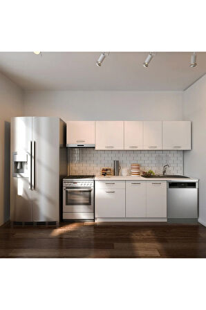 Debre Hazır Mutfak Dolabı 260 cm-Beyaz Laminat Tezgah Dahil-Bulaşık Makinesi Yeri Mevcut-Mat