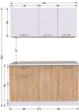 Tdesigno Feyza Hazır Mutfak Dolabı 140 Cm - Tezgah Dahil