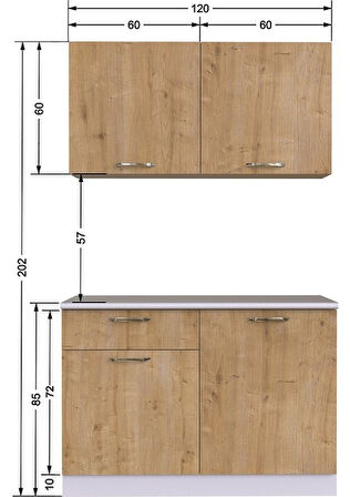 Tdesigno Ahenk Hazır Mutfak Dolabı 120 Cm – Tezgah Dahil