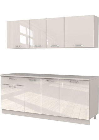 Tdesigno Rüya Hazır Mutfak Dolabı-200 Cm - Parlak Beyaz - Tezgah Dahil