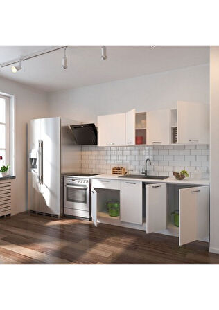 Tdesigno Sedef Hazır Mutfak Dolabı 200 Cm - Beyaz – Tezgah Dahil