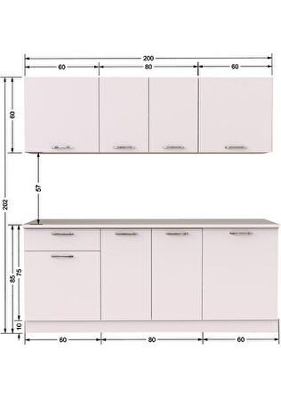 Tdesigno Sedef Hazır Mutfak Dolabı 200 Cm - Beyaz – Tezgah Dahil