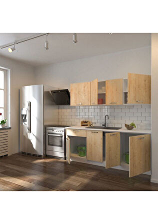 Tdesigno Piraye Hazır Mutfak Dolabı 200 Cm - Atlantik Çam - Tezgah Dahil