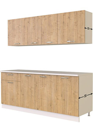 Tdesigno Piraye Hazır Mutfak Dolabı 200 Cm - Atlantik Çam - Tezgah Dahil