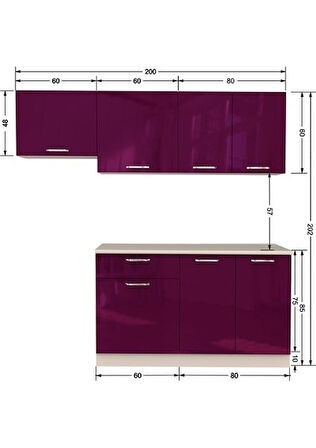 Tdesigno Lida Hazır Mutfak Dolabı 200 Cm - Tezgah Dahil
