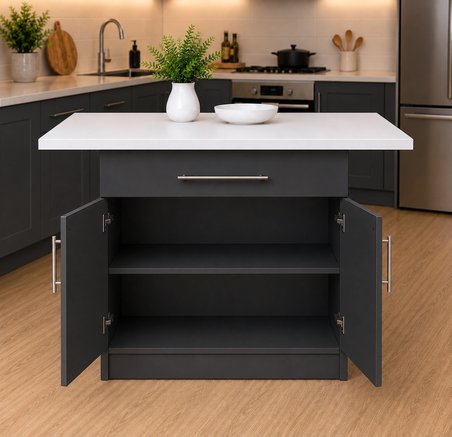Korn Mutfak 1 Çekmeceli 2 Kapaklı Mutfak Adası-Alt Modül 130 cm - Çok Amaçlı Dolap -Beyaz Laminat Tezgah Dahil