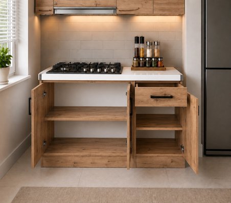 Lark Mutfak 3 Kapaklı 1 Çekmeceli Mutfak Alt Modül 100 cm - Çok Amaçlı Dolap -Beyaz Laminat Tezgah Dahil
