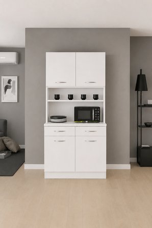 Ola Çok Amaçlı Dolap-Mikrodalga-Erzak-Airfryer-Mutfak-Kiler Dolabı-Kahve Köşesi-Beyaz