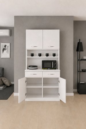 Ola Çok Amaçlı Dolap-Mikrodalga-Erzak-Airfryer-Mutfak-Kiler Dolabı-Kahve Köşesi-Beyaz