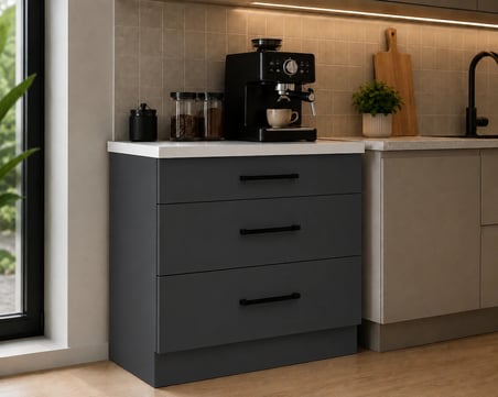 Şah Mutfak 3 Çekmeceli Alt Modül 80 cm - Çok Amaçlı Dolap - Beyaz Laminat Tezgah Dahil