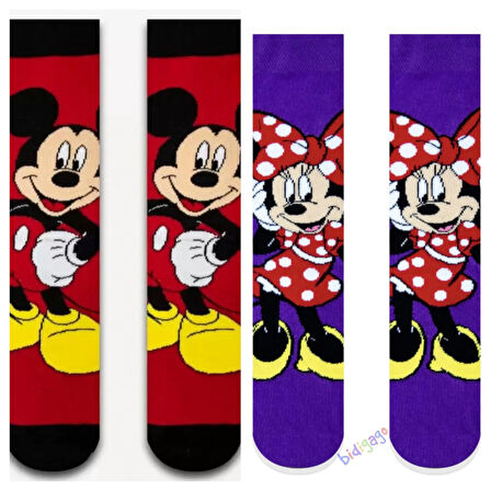 Mickey Mouse ve Minnie Mouse Desenli 2'li Arkadaş ve Sevgili Çorabı