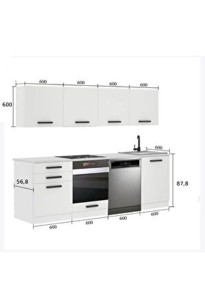 Lima Hazır Mutfak Dolabı 240 cm-Beyaz Laminat Tezgah Dahil-Bulaşık Makinesi Yeri Mevcut-Mat