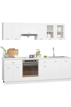 Persephone Hazır Mutfak Dolabı-Çok Amaçlı Dolap 230 cm Beyaz Ve Beyaz Tezgah Dahil