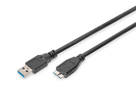 USB 3.0 Bağlantı Kablosu, USB A Erkek - USB micro B Erkek, 1.8 metre, AWG 28, USB 3.0 uyumlu, UL, siyah renk