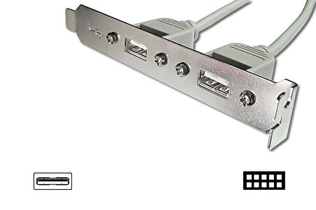 Anakarttaki USB 2.0 Portları (Internal) Slot Bracket&#039;e (External) Taşıyan Kablo, 
2 x USB A Dişi &lt;-&gt; 2 x 5 pin IDC Dişi, 0.25 metre, AWG 28