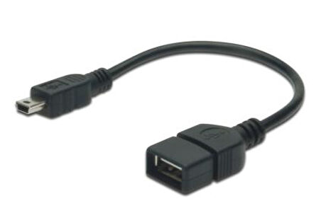 USB On-The-Go (OTG) Kablosu, 0,20 metre, AWG 28, USB A, dişi - Mini USB B, 5-pin, erkek