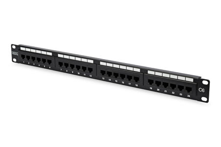 Digitus CAT 6, E Sınıfı Patch Panel, zırhsız (unshielded), siyah renk&lt;br&gt;
Digitus CAT 6, Class E Patch Panel, unshielded, black