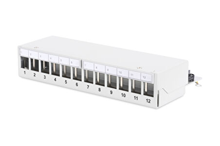 Digitus 12 port Modüler Masaüstü Tip Patch Panel, Zırhlı (Shielded), LSA, RAL 7035, açık gri renk