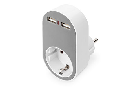 Digitus Evrensel Priz ve USB Yuvaya Sahip Şarj Adaptörü (2 x USB-A)&lt;br&gt;
Digitus Universal USB Plug-in Charger with 2 x USB-A Sockets and Integrated Socket