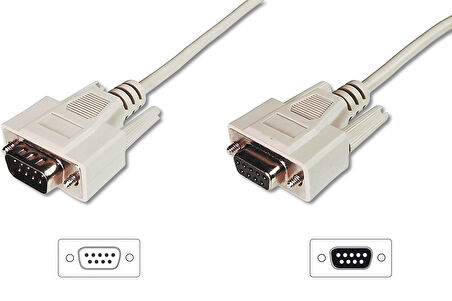 Digitus Veri İletim/Seri Uzatma Kablosu, D-Sub 9 Erkek / D-Sub 9 Dişi, 2 metre, Seri, AWG28, tek kat zırhlı, bej renk&lt;br&gt;
Digitus Data Transfer Extension Cable, D-Sub 9 M/F, 2.0m, Serial, Molded