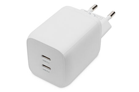 DIGITUS USB-C Mini charger, 2-Port, 65W 2x USB-C, 45W+20W, white