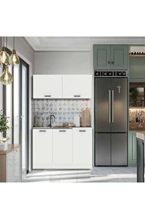 Tuna Hazır Mutfak Dolabı-Çok Amaçlı Dolap 120 cm Beyaz Ve Beyaz Tezgah Dahil