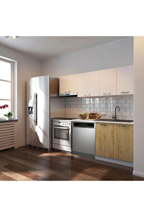 Ulza Hazır Mutfak Dolabı 200 Cm –Beyaz Laminat Tezgah Dahil-Bulaşık Makinesi Yeri Mevcut-Mat