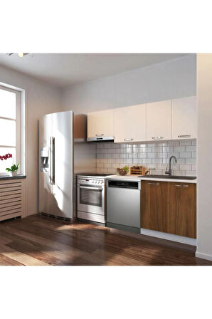 Ulza Hazır Mutfak Dolabı 200 Cm –Beyaz Laminat Tezgah Dahil-Bulaşık Makinesi Yeri Mevcut-Mat